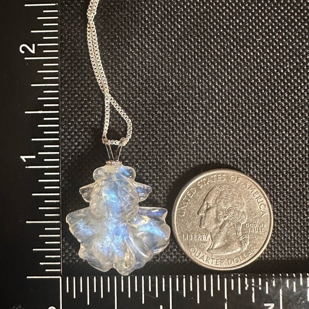Blue Flash Moonstone Goldfish Pendant Necklace on Sterling Silver Box Chain - Picture 14 of 15